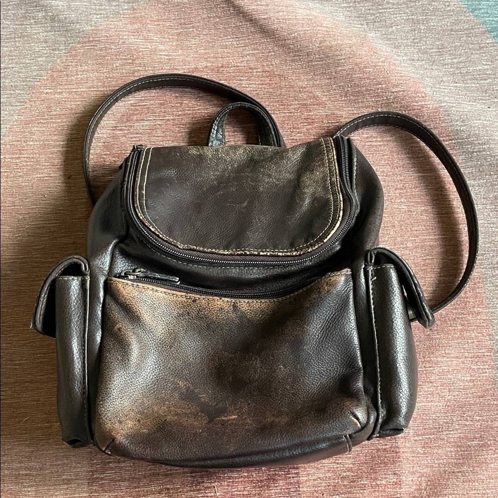 Vintage Genuine Leather 90s Y2K Brown Backpack